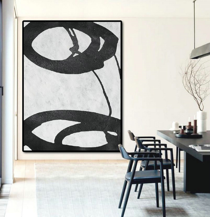 Extra Large Canvas Art,Black And White Minimal Painting On Canvas - Large Living Room Decor